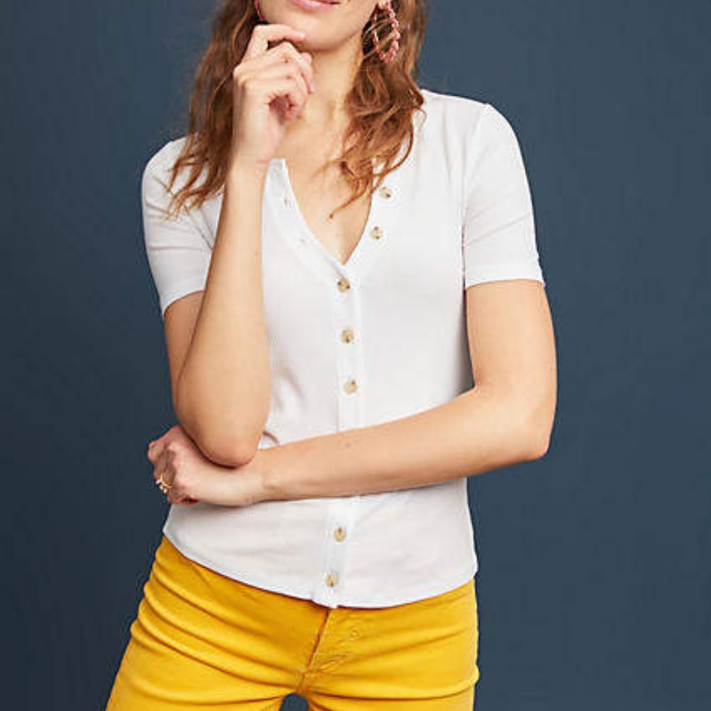 Anthropologie White Slim Rib Top, XS